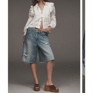 Pilcro Elastic Back Denim Bermuda Shorts